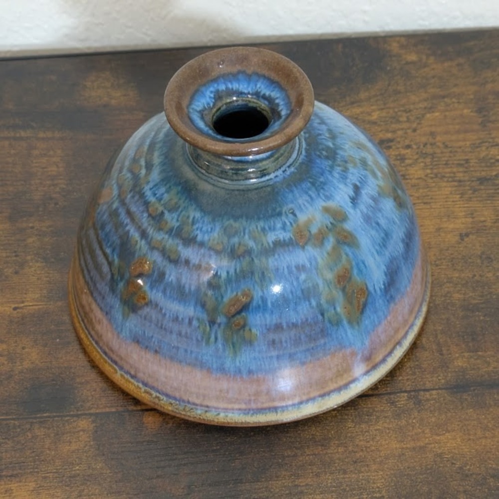 Sunset Canyon Pottery Bud Vase Aurora Blue Glaze Austin TX Handmade 6" USA